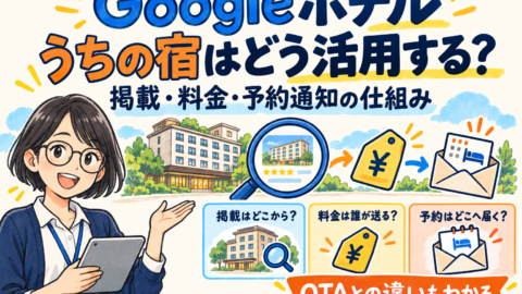 Googleホテル、うちの宿はどう活用する？ 掲載・料金・予約通知の仕組みとOTAとの違いを紹介する図解